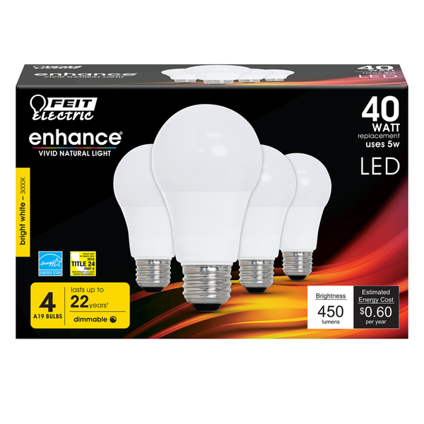 Feit Electric BULB LED A19 BW 5W 4PK OM40DM/930CA/4